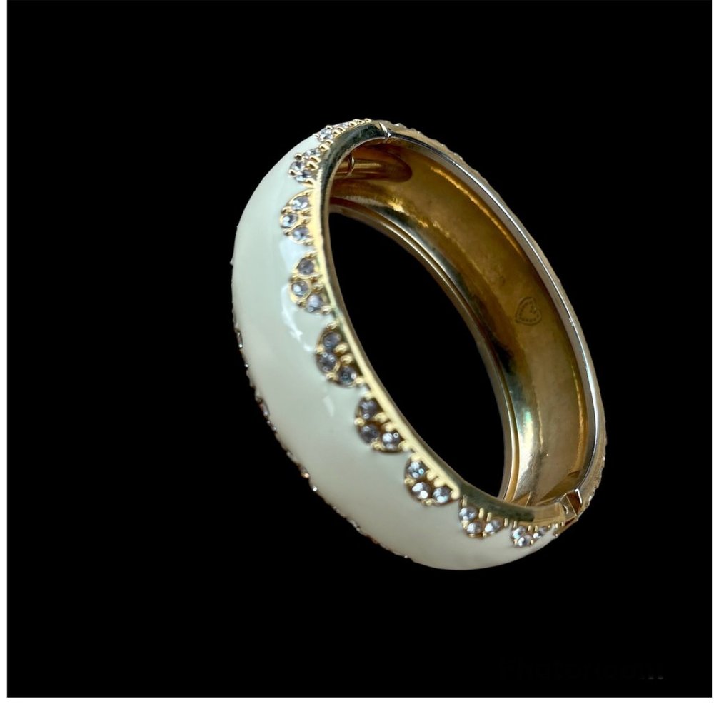 STELLA & DOT SLOANE Enamel Bracelet  Hinged Ivory w/Pave Crystals